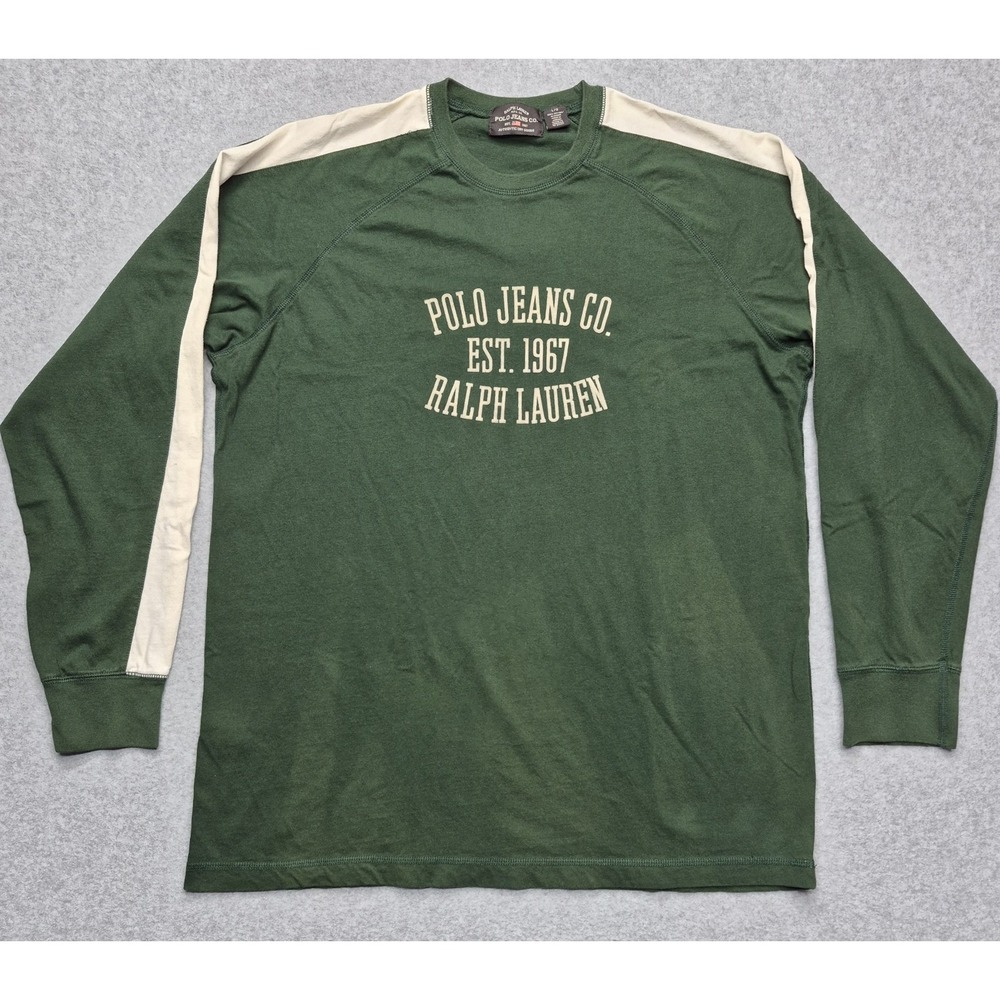 Polo Jeans Co. Shirt Men L Green Long Sleeve Striped Ralph Lauren Raglan Tee Y2k